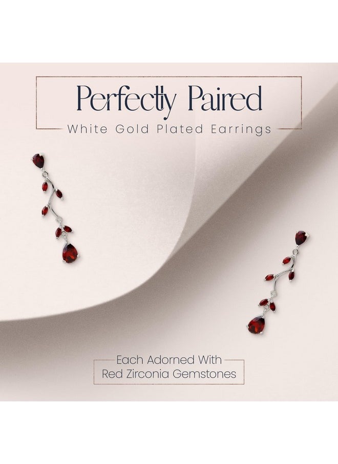 Crystalline Azuria Teardrops Set With Red Zirconia Crystals Necklace 18 Inches Dangle Earrings 18K White Gold Plated For Women  - Image 5