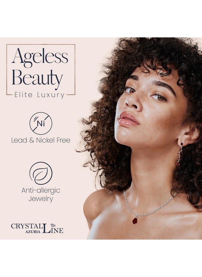 Crystalline Azuria Teardrops Set With Red Zirconia Crystals Necklace 18 Inches Dangle Earrings 18K White Gold Plated For Women  - Image 3