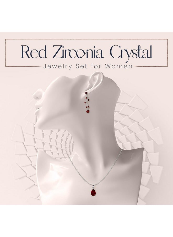 Crystalline Azuria Teardrops Set With Red Zirconia Crystals Necklace 18 Inches Dangle Earrings 18K White Gold Plated For Women  - Image 2