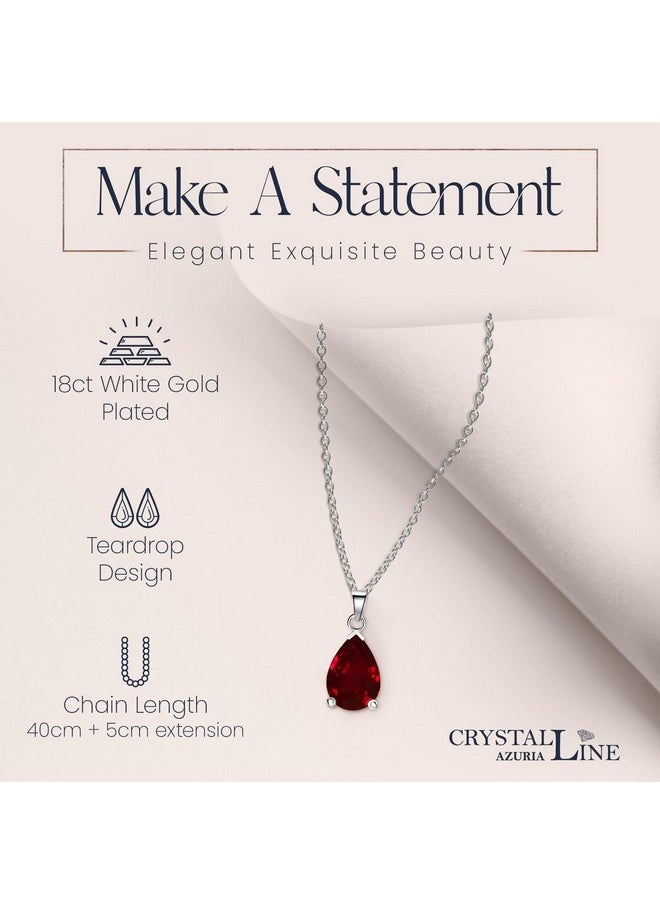 Crystalline Azuria Teardrops Set With Red Zirconia Crystals Necklace 18 Inches Dangle Earrings 18K White Gold Plated For Women  - Image 4