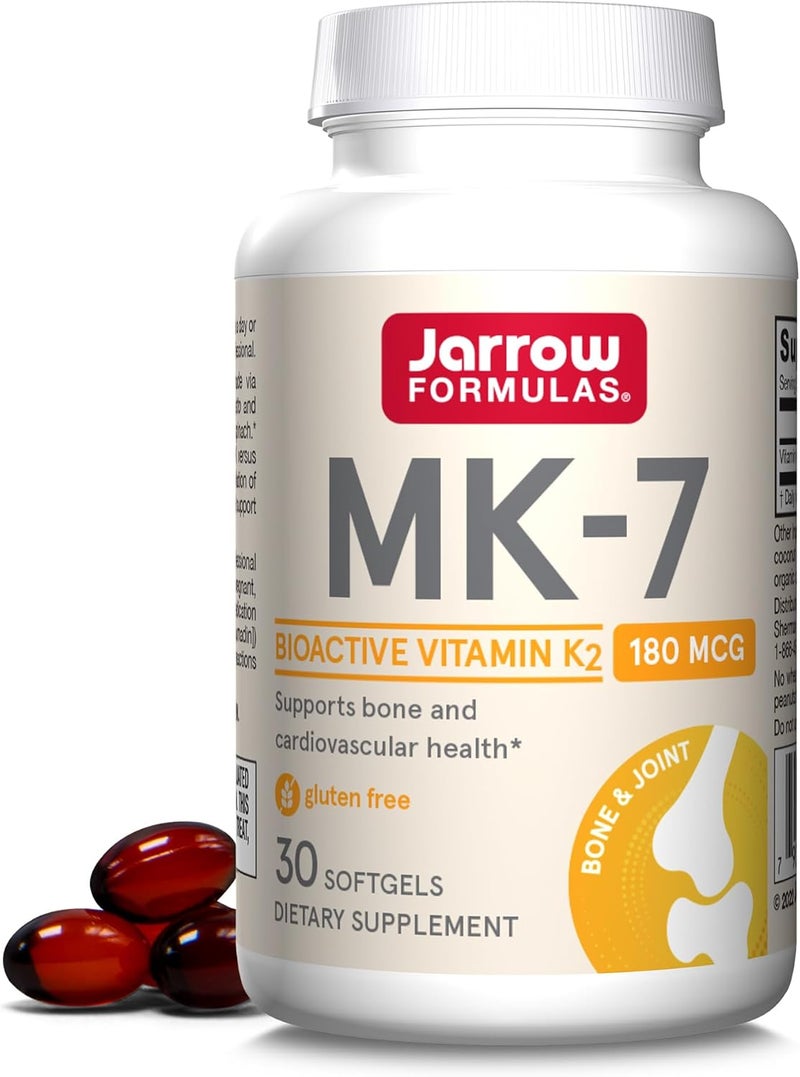 Jarrow Formulas MK7 180 mcg Bioactive Form of Vitamin K2 For Bone and Cardiovascular Health Vitamin K2 MK7 Dietary Supplement 30 Softgels 30 Day Supply - Image 1