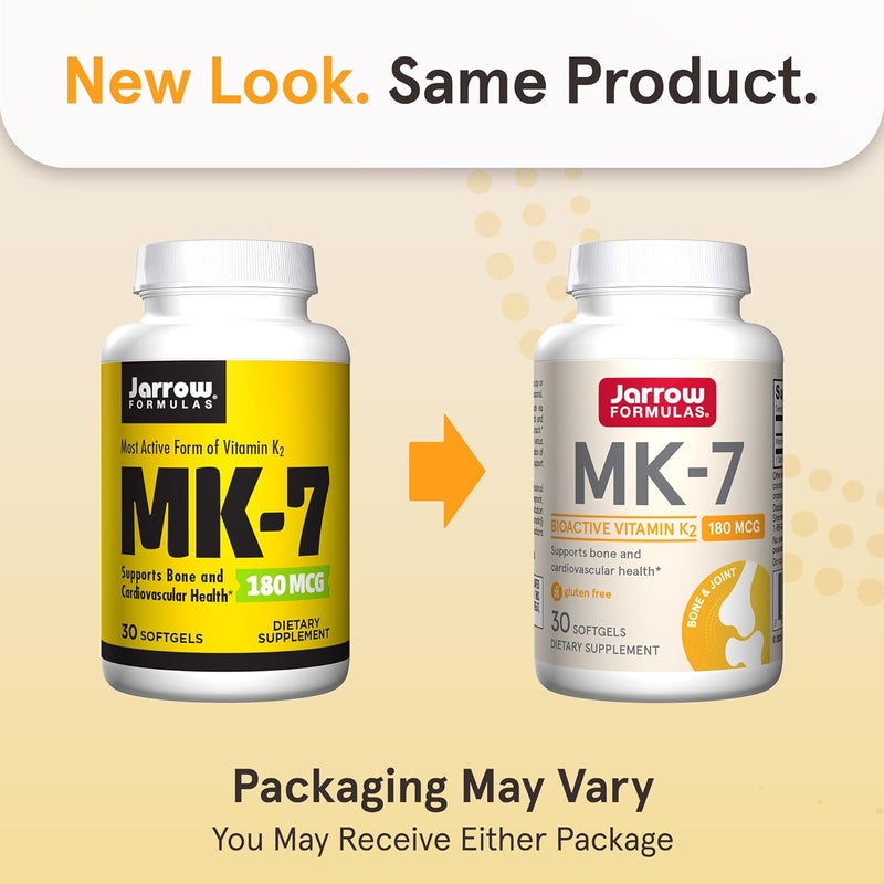 Jarrow Formulas MK7 180 mcg Bioactive Form of Vitamin K2 For Bone and Cardiovascular Health Vitamin K2 MK7 Dietary Supplement 30 Softgels 30 Day Supply - Image 2