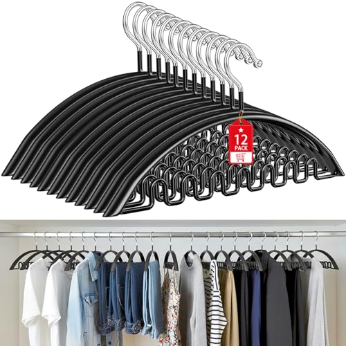 Besslly Clothes Hanger 12 Pack, Sweater Hangers No Shoulder Bump, 16.5 Inch Wide Heavy Duty Metal Coat Hangers for Closet Non Slip PVC Coating Space Saving Hangers for Suits Dresses Jackets Bra Shirt Black - Image 1