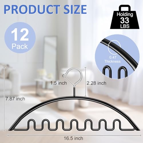 Besslly Clothes Hanger 12 Pack, Sweater Hangers No Shoulder Bump, 16.5 Inch Wide Heavy Duty Metal Coat Hangers for Closet Non Slip PVC Coating Space Saving Hangers for Suits Dresses Jackets Bra Shirt Black - Image 4