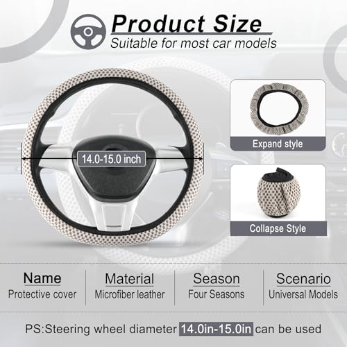 Alpmosn Elastic Stretch Steering Wheel Cover Breathable Microfiber Ice Silk AntiSlip Odorless Easy Carry Universal Interior Accessories Steering Wheel Cover for Women Men Grey - Image 3