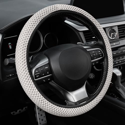 Alpmosn Elastic Stretch Steering Wheel Cover Breathable Microfiber Ice Silk AntiSlip Odorless Easy Carry Universal Interior Accessories Steering Wheel Cover for Women Men Grey - Image 1