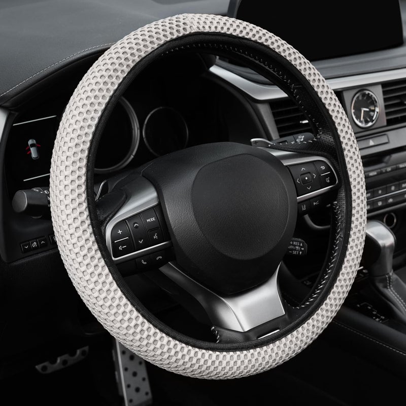 Alpmosn Elastic Stretch Steering Wheel Cover Breathable Microfiber Ice Silk AntiSlip Odorless Easy Carry Universal Interior Accessories Steering Wheel Cover for Women Men Grey - Image 2