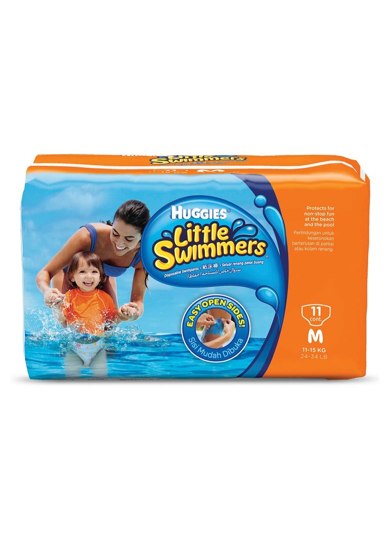 Huggies Little Swimmers Medium Swim Diapers, 11-15kg, Leak-Guard, 11-Pack, Pool and Beach Ready