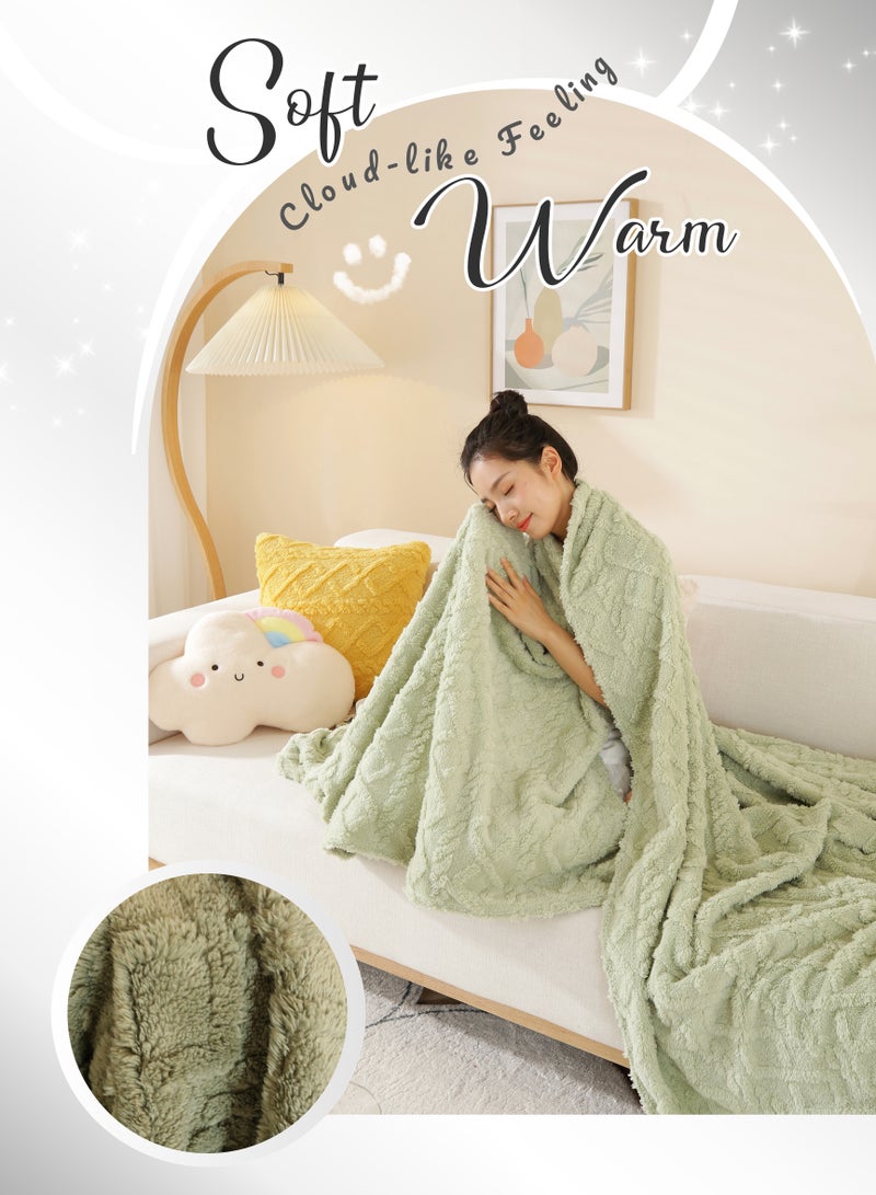 بطانية مخملية مرجانية مخملية على الوجهين ، بطانية خضراء عتيقة لجميع الفصول ، مريحة ناعمة وسميكة ، وافل وزغب دقيق على الوجهين ، للسرير ، الأريكة ، أريكة ، بطانية رمي الكرسي ، لحاف تكييف الهواء ، بطانيات قيلولة المكتب ، بطانيات السفر للنزهة ، هدية ديكور المنزل ، 130 × 180 سم - Image 2