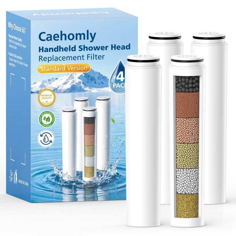 Caehomly 4 Pack Replacement Filters Compatible with Cobbe Handheld Shower Head, Water Soften Filters for Hard Water Chlorine, Fluoride and Heavy metals, Improve Skin & Hair - Image 1