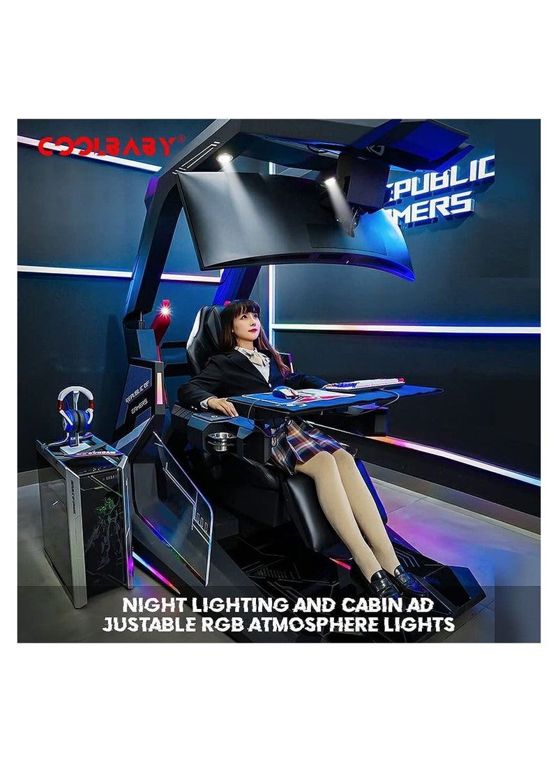 كول بيبي COOLBABY Zero Gravity Gamer Chair with Heat Massage Cockpit LED Swivel Racing Gaming Workstation with Foot Rest for 3 Monitors Electrical Recline Chair (باللغة الإنجليزية)  - Image 2