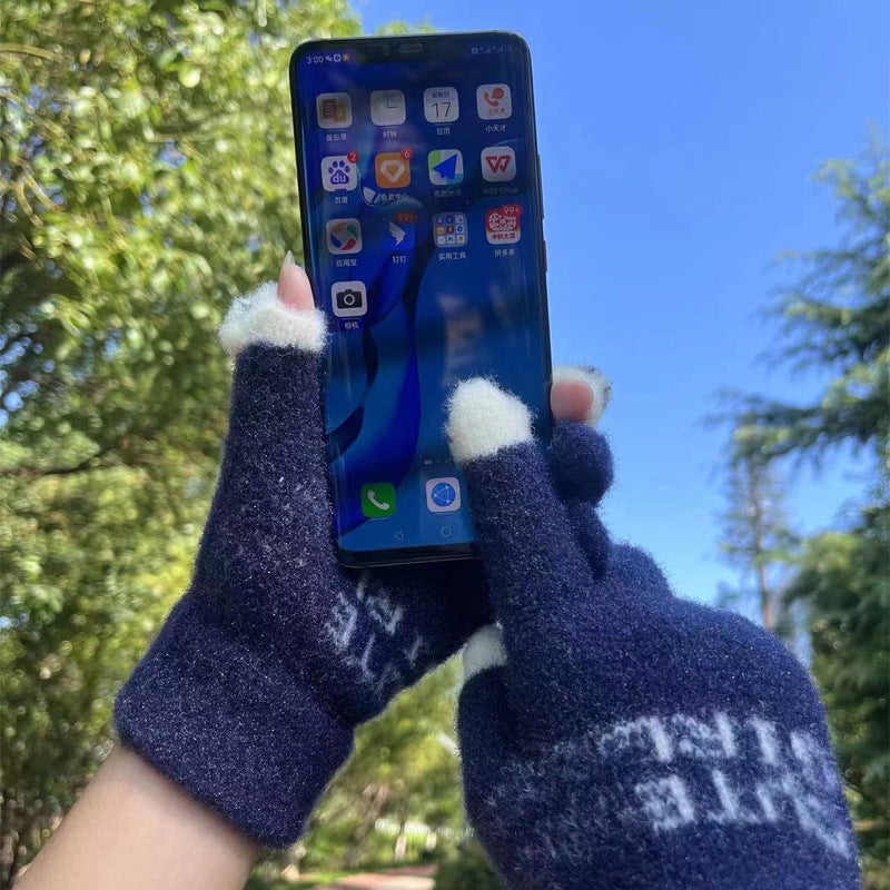 Original New Fashion Knitted Warm Touch-Screen Full-Finger And Fingerless Jacquard Gloves For , Suitable For Gaming And Student Homework - Image 2