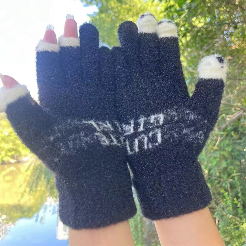 Original New Fashion Knitted Warm Touch-Screen Full-Finger And Fingerless Jacquard Gloves For , Suitable For Gaming And Student Homework - Image 4