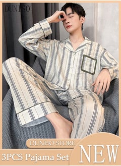 Men's Soft Pajamas Set Long Sleeve Silky Sleepwear Loungewear Button-Down Night Suit Home Wear Set for Spring and Autumn Soft Loose Male's Nightwear for Boy Friend and Husband