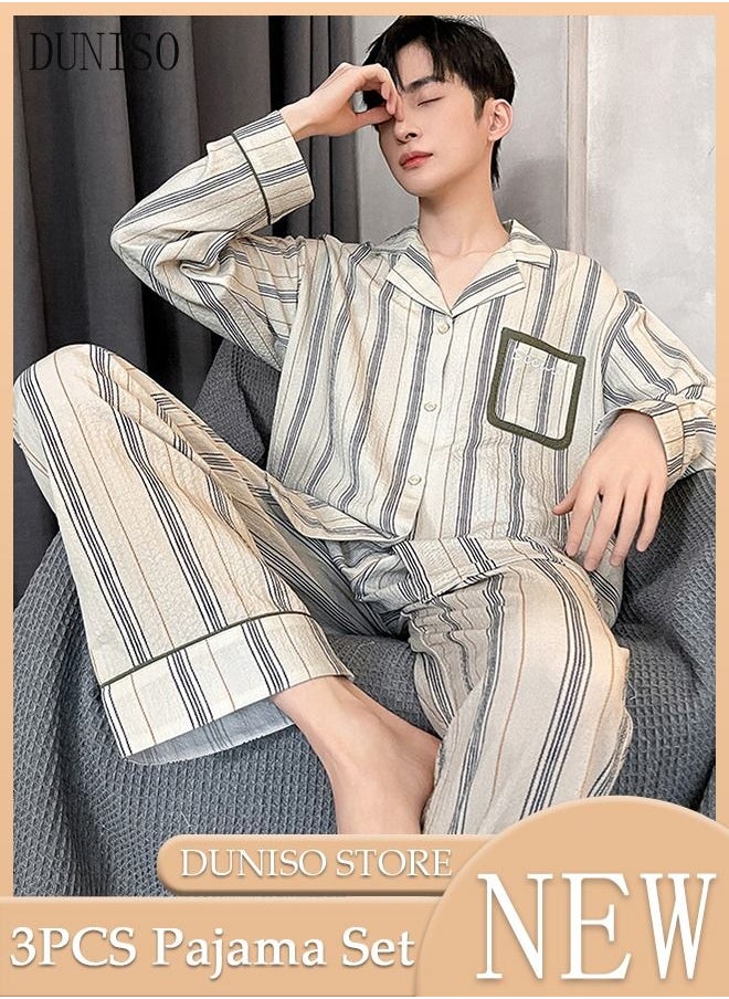 DUNISO - Men's Soft Pajamas Set Long Sleeve Silky Sleepwear Loungewear Button-Down Night Suit Home Wear Set for Spring and Autumn Soft Loose Male's Nightwear for Boy Friend and Husband - Image 1