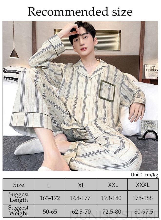 DUNISO - Men's Soft Pajamas Set Long Sleeve Silky Sleepwear Loungewear Button-Down Night Suit Home Wear Set for Spring and Autumn Soft Loose Male's Nightwear for Boy Friend and Husband - Image 1