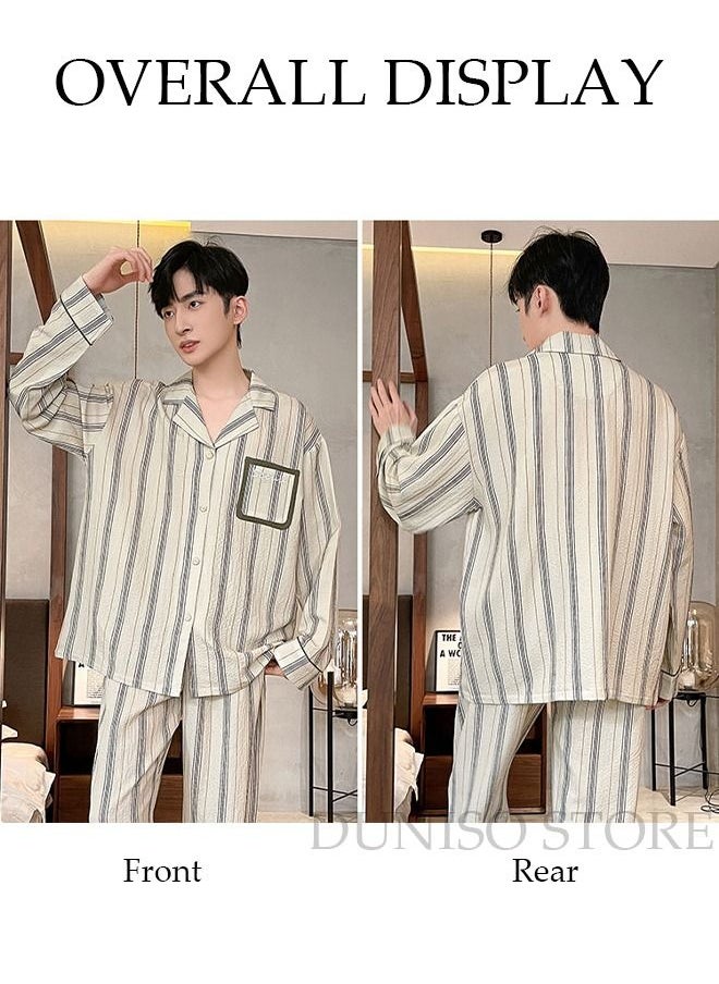 DUNISO - Men's Soft Pajamas Set Long Sleeve Silky Sleepwear Loungewear Button-Down Night Suit Home Wear Set for Spring and Autumn Soft Loose Male's Nightwear for Boy Friend and Husband - Image 1