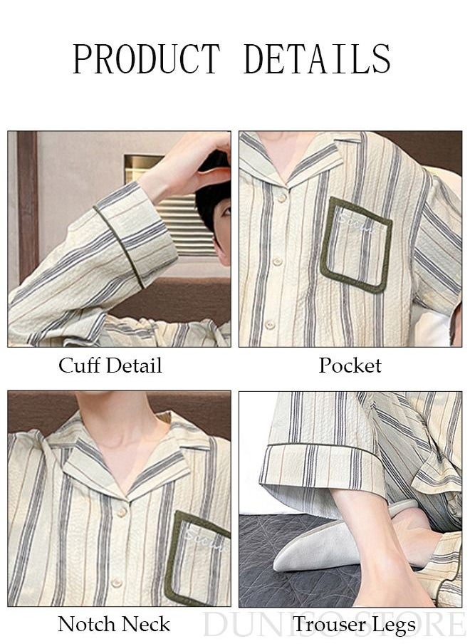 DUNISO - Men's Soft Pajamas Set Long Sleeve Silky Sleepwear Loungewear Button-Down Night Suit Home Wear Set for Spring and Autumn Soft Loose Male's Nightwear for Boy Friend and Husband - Image 1
