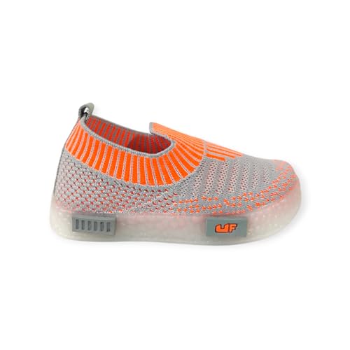 Coolz Kids Unisex Casual Knitted Shoes with Multicolored LED Lights Blink-7 for 1-4 Years Boys and Girls (Grey-Orange, UK Footwear Size System, Little Kid, Age Range, Medium, 2 Years, 2.5 Years) - Image 2