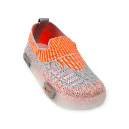 Coolz Kids Unisex Casual Knitted Shoes with Multicolored LED Lights Blink-7 for 1-4 Years Boys and Girls (Grey-Orange, UK Footwear Size System, Little Kid, Age Range, Medium, 2 Years, 2.5 Years) - Image 5