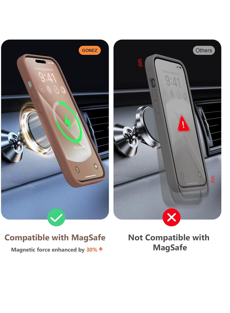 ELTRAZONE  5 in 1 for iPhone 15 Case Magnetic, Compatible with Magsafe, with 2X[Screen Protectors + Camera Lens Proctetors], Slim Full Body Case, Skin-Like Silicone Phone Case 6.1",Brown - Image 5