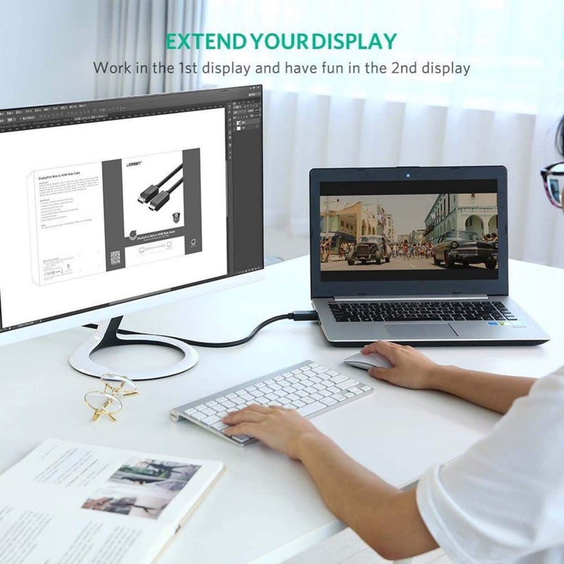 4K UHD DP to HDMI Cable Male to Male Displayport to HDMI Video Cable DisplayPort to HDTV Monitor Cable Support Audio for HP EliteBook,HTC VIVE Virtual Reality System and DP Enabled Devices - Image 3