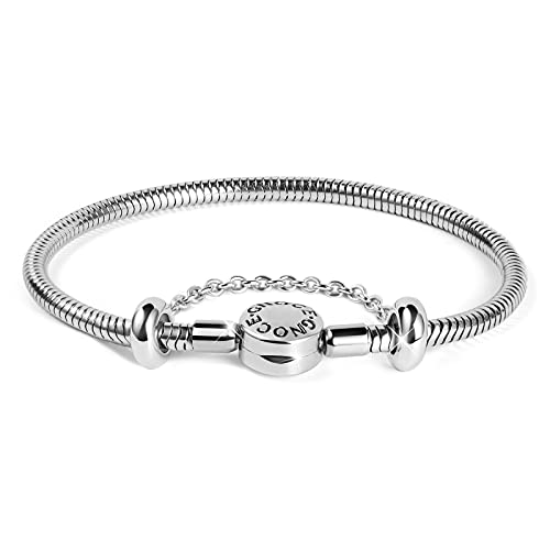 GNOCE Charm Bracelet Stainless Steel Snake Chain Metal Basic Charm Bracelet DIY Bangle with Round shaped Clasp (Stainless Steel, 16cm) - Image 1
