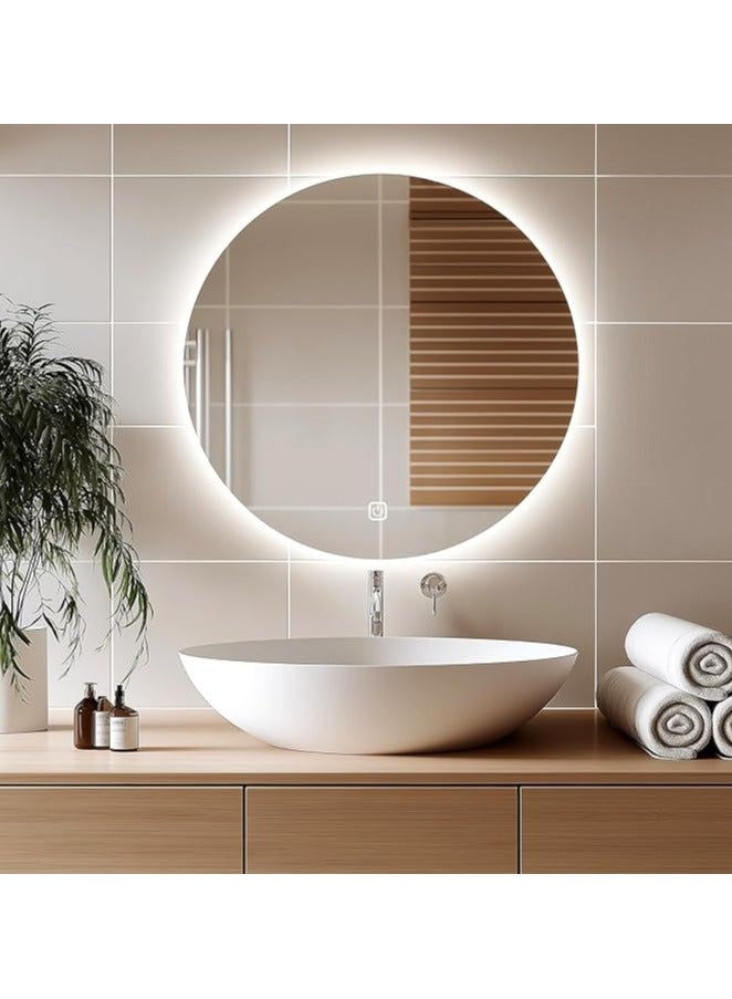 DANIM Round Bathroom Mirror with LED Lights Illuminated Wall Mounted Mirror with 3 Colors Anti-Fog Stepless Dimmable circle backlit Smart Makeup Mirror 60*60 without frame - Image 1