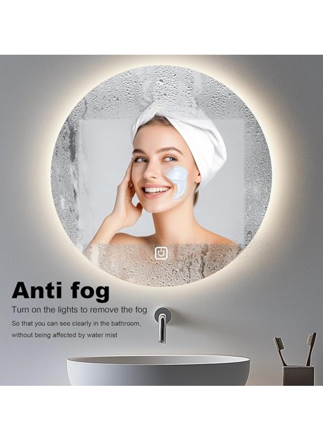 DANIM Round Bathroom Mirror with LED Lights Illuminated Wall Mounted Mirror with 3 Colors Anti-Fog Stepless Dimmable circle backlit Smart Makeup Mirror 60*60 without frame - Image 2
