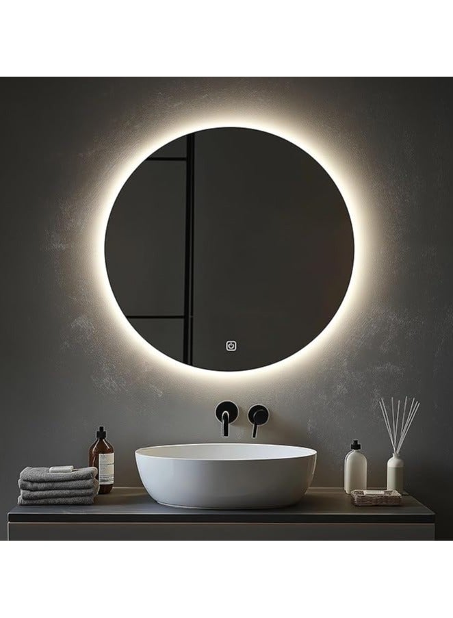 DANIM Round Bathroom Mirror with LED Lights Illuminated Wall Mounted Mirror with 3 Colors Anti-Fog Stepless Dimmable circle backlit Smart Makeup Mirror 60*60 without frame - Image 3