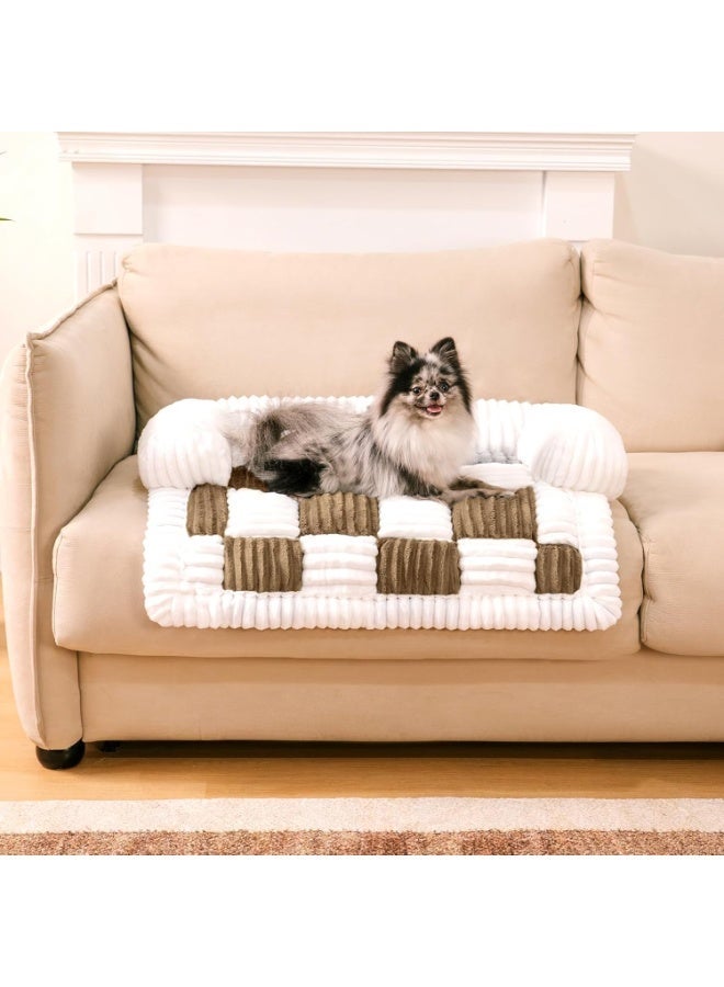 YOUWE7 Pet Couch Covers for Sofa, Small Dog Couch Cover Bed Cozy Cream Plaid Washable Pet Mat for Furniture Protector Sofa Cover for Dogs Cats, Small (Brown, 90CM*90CM) - Image 1
