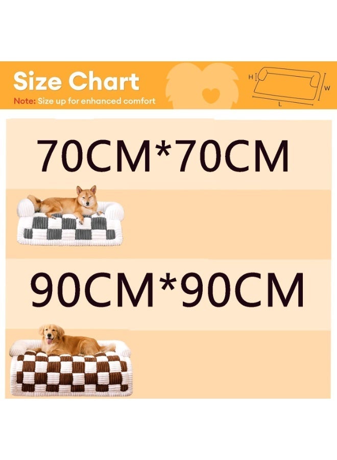 YOUWE7 Pet Couch Covers for Sofa, Small Dog Couch Cover Bed Cozy Cream Plaid Washable Pet Mat for Furniture Protector Sofa Cover for Dogs Cats, Small (Brown, 90CM*90CM) - Image 2