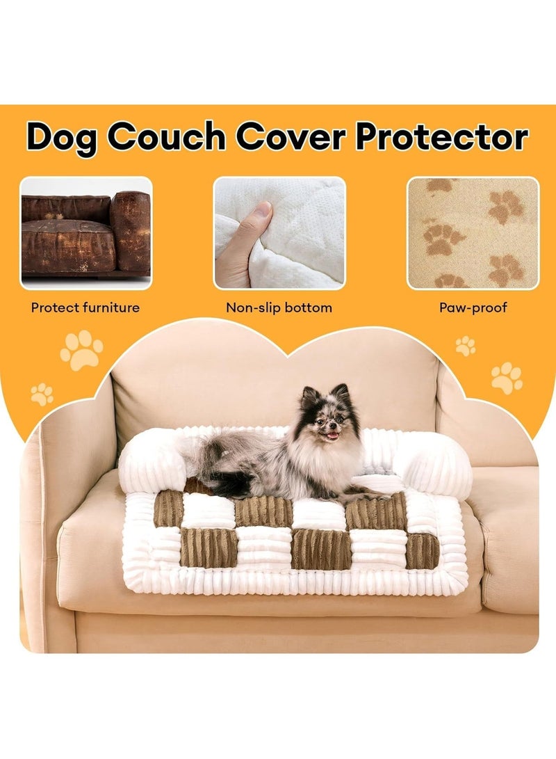 YOUWE7 Pet Couch Covers for Sofa, Small Dog Couch Cover Bed Cozy Cream Plaid Washable Pet Mat for Furniture Protector Sofa Cover for Dogs Cats, Small (Brown, 90CM*90CM) - Image 4