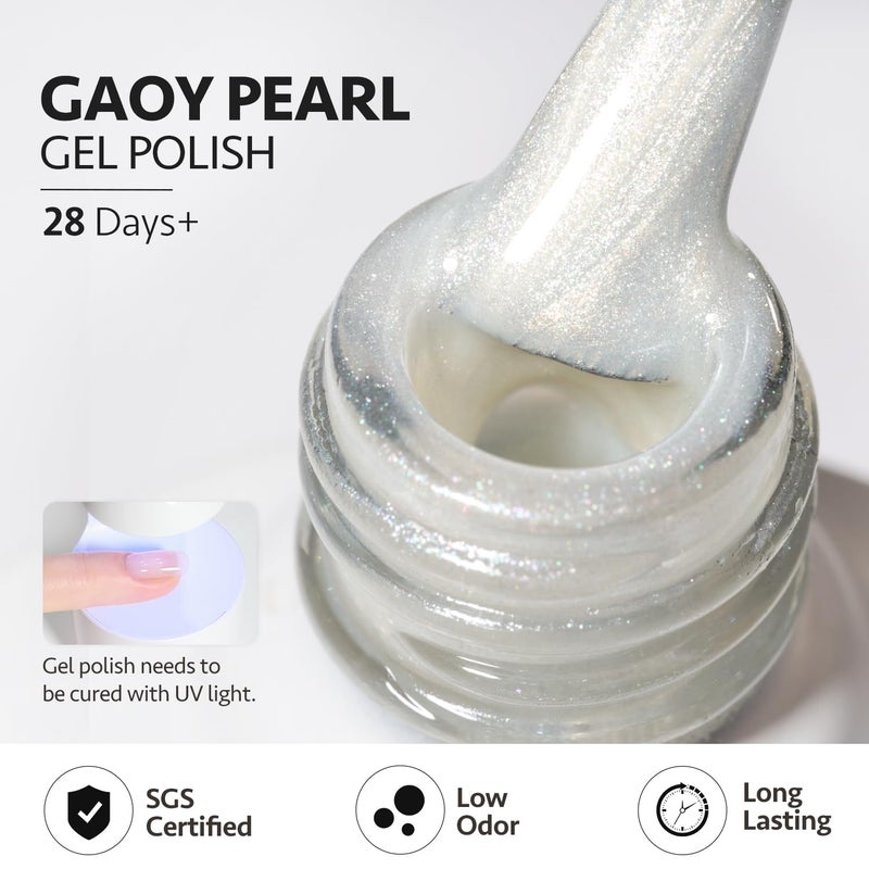 GAOY Pearl Gel Nail Polish Set, 6 Colors Shimmer Mermaid, Pink White Blue Soak Off UV Gel Polish Kit, Baroque Pearl - Image 4