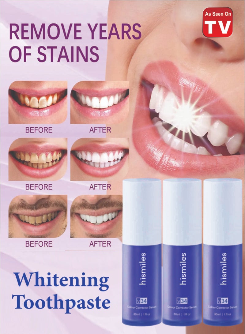 AS SEEN ON TV V34 Advanced Teeth Whitening Colour Corrector – Purple Toothpaste for Yellow Stain Removal & Brightening Pack Of 3 - Image 1