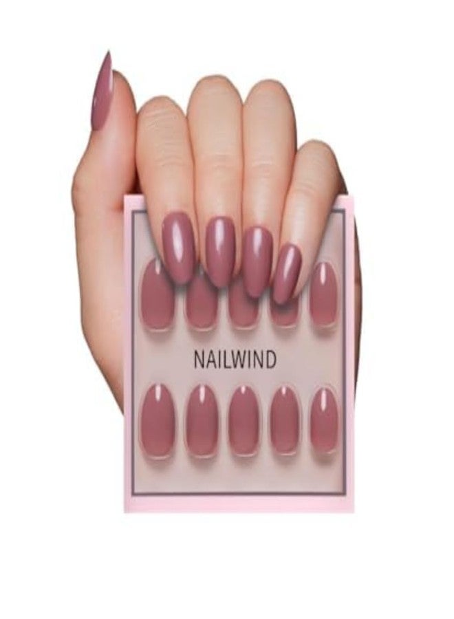 NAILWIND Press On Nails | Short Round Fake Nails, Reusable | 24 Pcs & 12 Sizes - Nail Kit | Nail Tips Natural Reusable Stick on Naill | False Nailway for Women Girls - Image 1