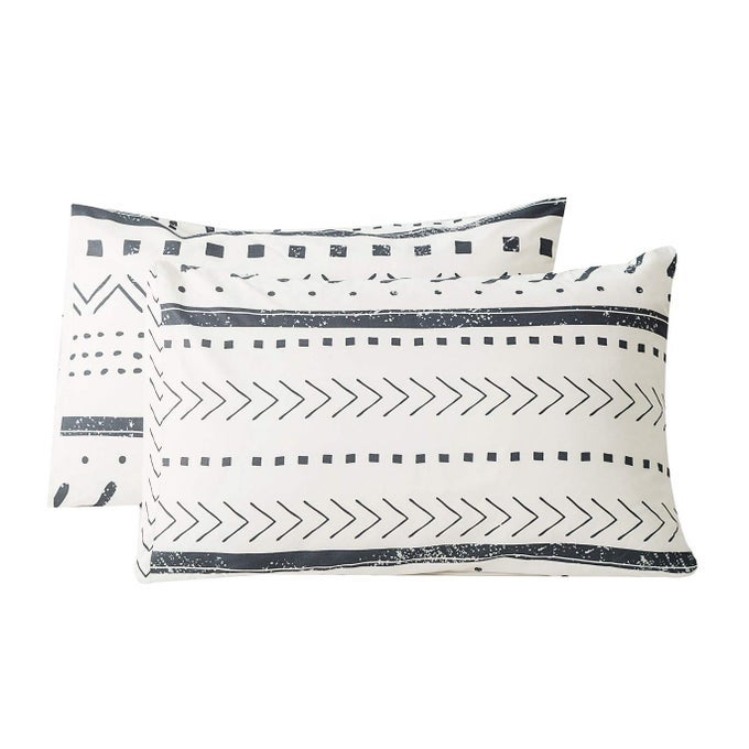 100 COTTON PILLOWCASES QUEEN SIZE SET OF 2 WHITE AZTEC GEOMETRIC BED PILLOW COVERS ENVELOPE CLOSURE END PILLOW PROTECTORS PREMIUM QUALITY SOFT BREATHABLE DURABLE 2 PACK 20 X 26 INCH