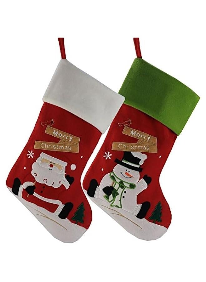 Classic  Stockings Set of 2 Santa, Snowman Xmas Character 17-Inch (Style 1) - Image 1