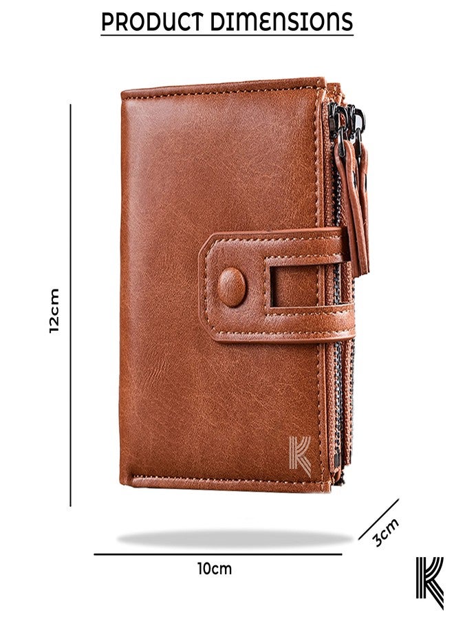 Kraptick Jinbaolai Double Zipper Multipurpose Stylish Casual Artificial Leather Wallet for Men (Brown) - Image 5