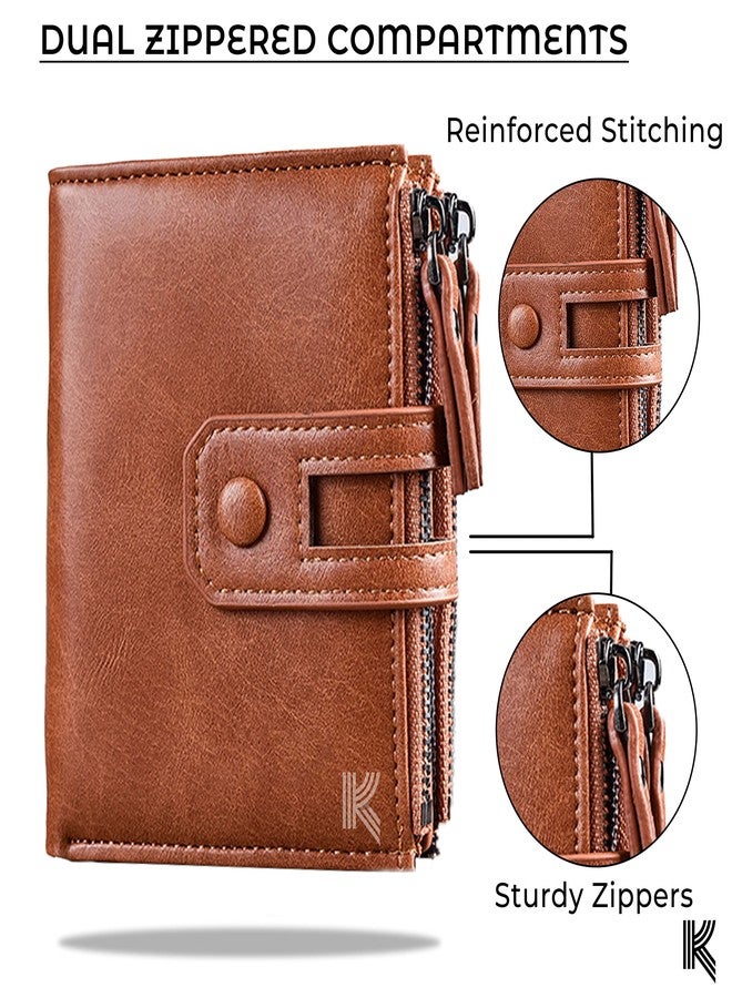 Kraptick Jinbaolai Double Zipper Multipurpose Stylish Casual Artificial Leather Wallet for Men (Brown) - Image 3