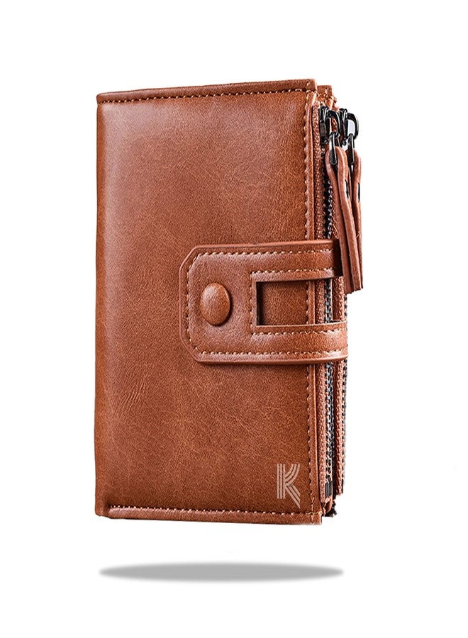 Kraptick Jinbaolai Double Zipper Multipurpose Stylish Casual Artificial Leather Wallet for Men (Brown) - Image 1