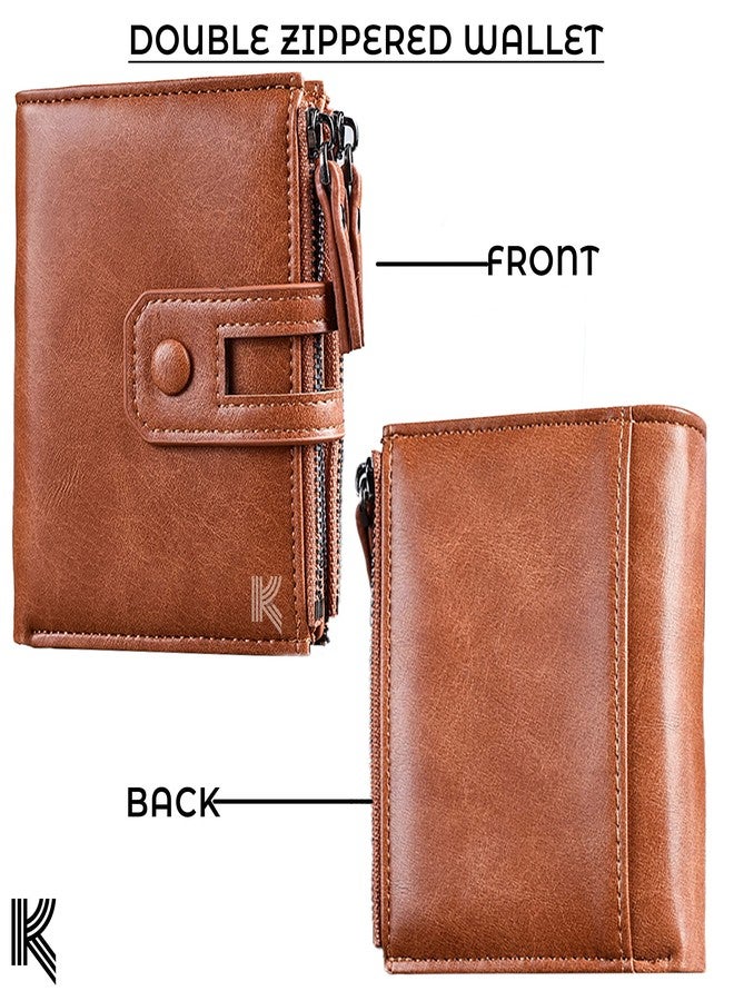 Kraptick Jinbaolai Double Zipper Multipurpose Stylish Casual Artificial Leather Wallet for Men (Brown) - Image 2