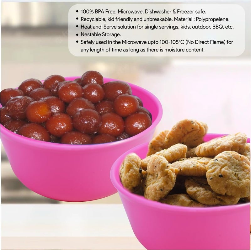 Wonder Homeware Prime Sigma 500 Unbreakable BPA Free Plastic Bowl Set for Cereal, Salad, Rice, Soup, Pasta, Snack Bowl, Microwave Safe, Dishwasher Safe, 6 Pcs, 450 ml, Pink Color - Image 4