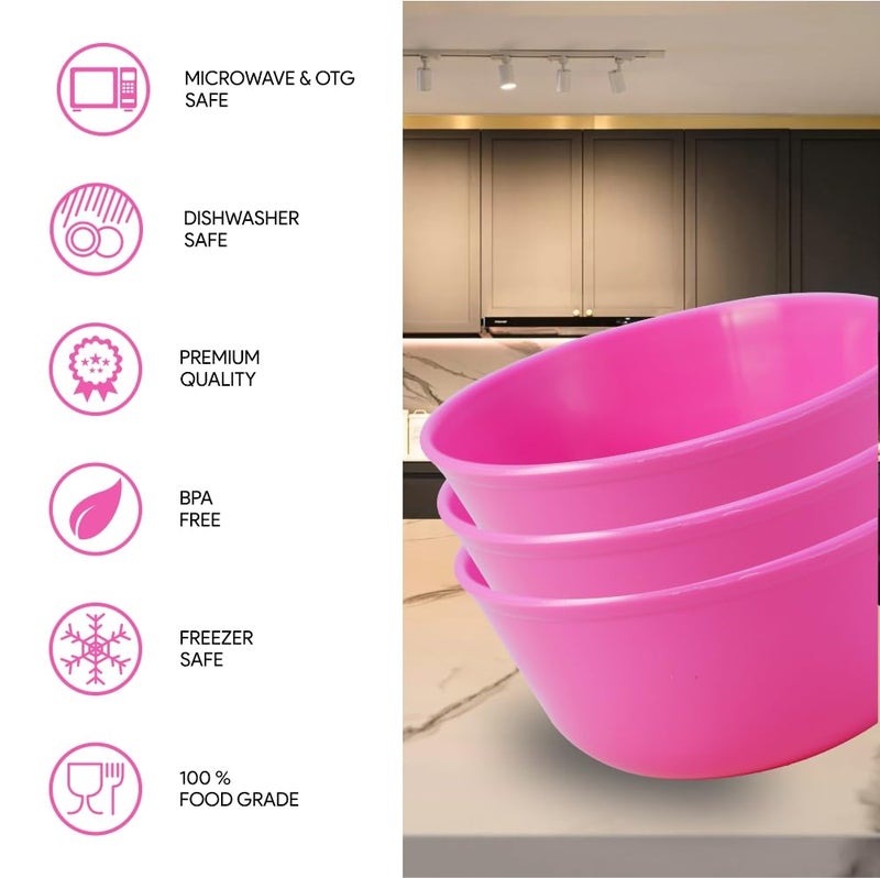 Wonder Homeware Prime Sigma 500 Unbreakable BPA Free Plastic Bowl Set for Cereal, Salad, Rice, Soup, Pasta, Snack Bowl, Microwave Safe, Dishwasher Safe, 6 Pcs, 450 ml, Pink Color - Image 5