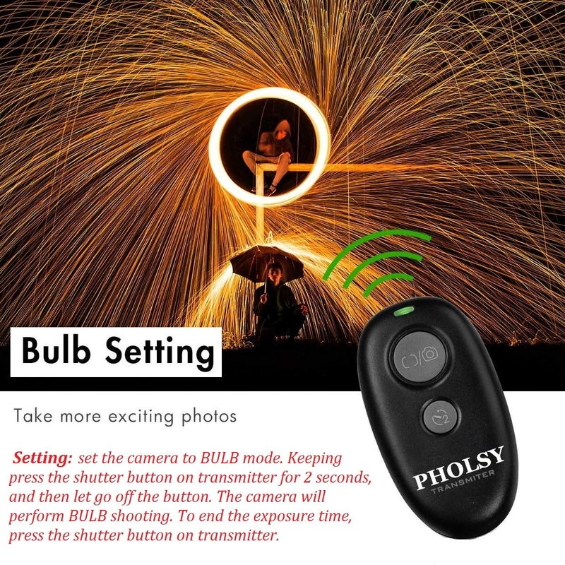 PHOLSY Wireless Shutter Release Camera Remote Control for Fujifilm GFX50S, XPro2, X-H1, X-T2, X-T1, X-T10, X-T20, X-T100, X-E2S, X-E2, X-M1, X-A3, X-A2, X-A1, X-A10, X100F, X100T, X70, X30, XQ2, XQ1