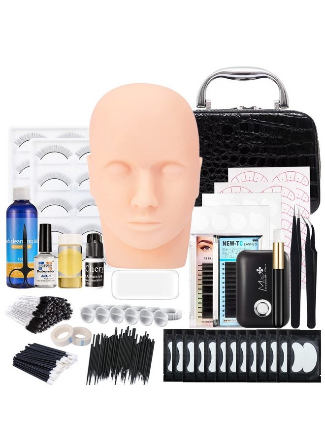 SZCY LLC - 282 Pieces Lash Eyelash Extension Kit, Eyelash Grafting Training Tools Lashes Extension Practice Exercise Set With Mannequin Head Cosmetics Case Glue Fan Dryer For Practice Eye Lashes Graft - Image 1