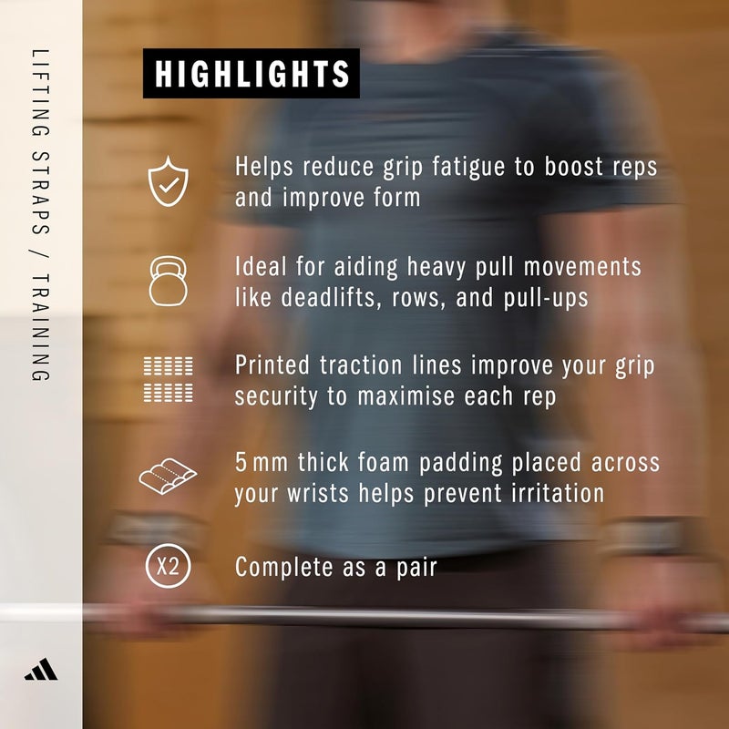 Adidas Lifting Straps Black/White Adjustable Cotton Straps for Secure Grip & Power Training - Image 4