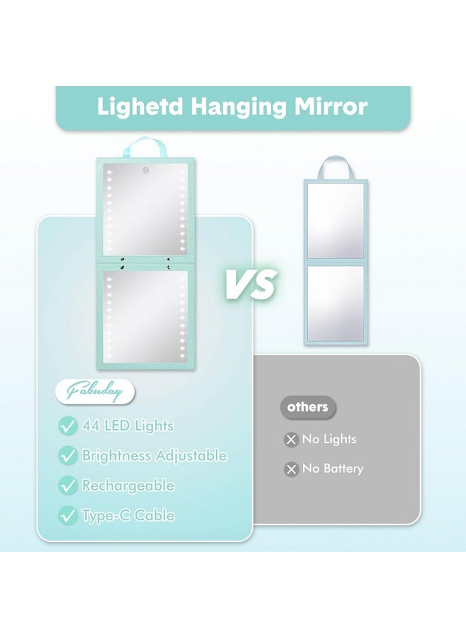 Fabuday - Lighted Hanging Mirror For Dance Backstage - Rechargeable Folding Led Full Length Mirror With Lights For Dancers, Portable Foldable Travel Body Mirror, Brightness Adjustable, Cyan - Image 1