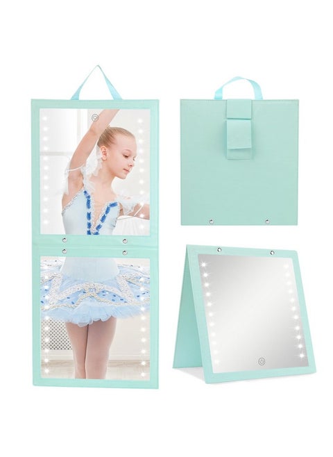 Lighted Hanging Mirror For Dance Backstage - Rechargeable Folding Led Full Length Mirror With Lights For Dancers, Portable Foldable Travel Body Mirror, Brightness Adjustable, Cyan