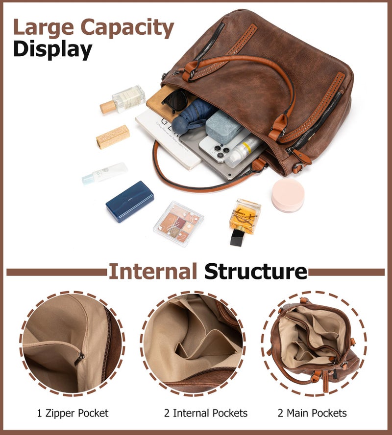 My Friday myfriday Vintage Slouchy Tote Bag for Women, Large Vegan Leather Hobo Shoulder Bag Satchel Purse with Adjustable Strap (Dark brown) - Image 5
